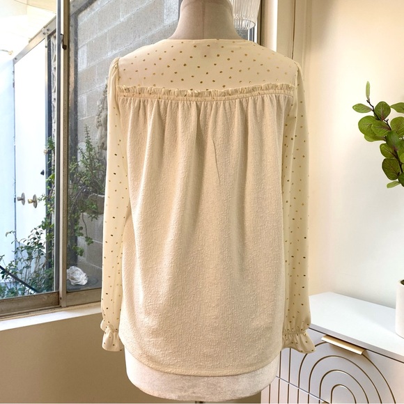 Current Air Bristol Gold Dot Sparkle Tie-Neck Blouse Cream, Anthropologie, Sz M - Picture 7 of 11